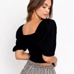 Square Neck Sweater Puff Sleep Crop in Black